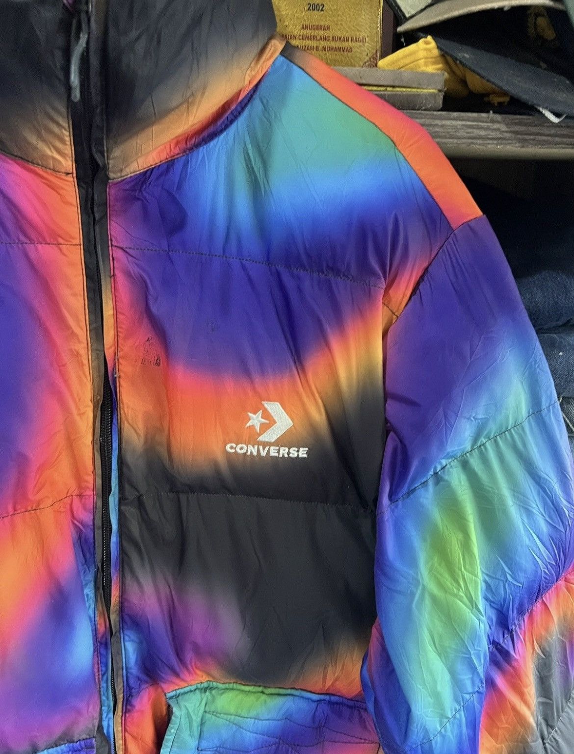 🔥Rare Distressed Converse Multicolor Puffer Jacket