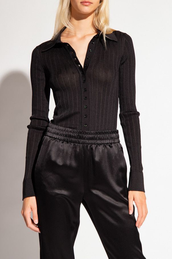 Saint Laurent Paris o1s1wg111124 Knitted Shirt in Ribbed Silk in Black Size XL / US 12-14 / IT 48-50 - 3 Thumbnail