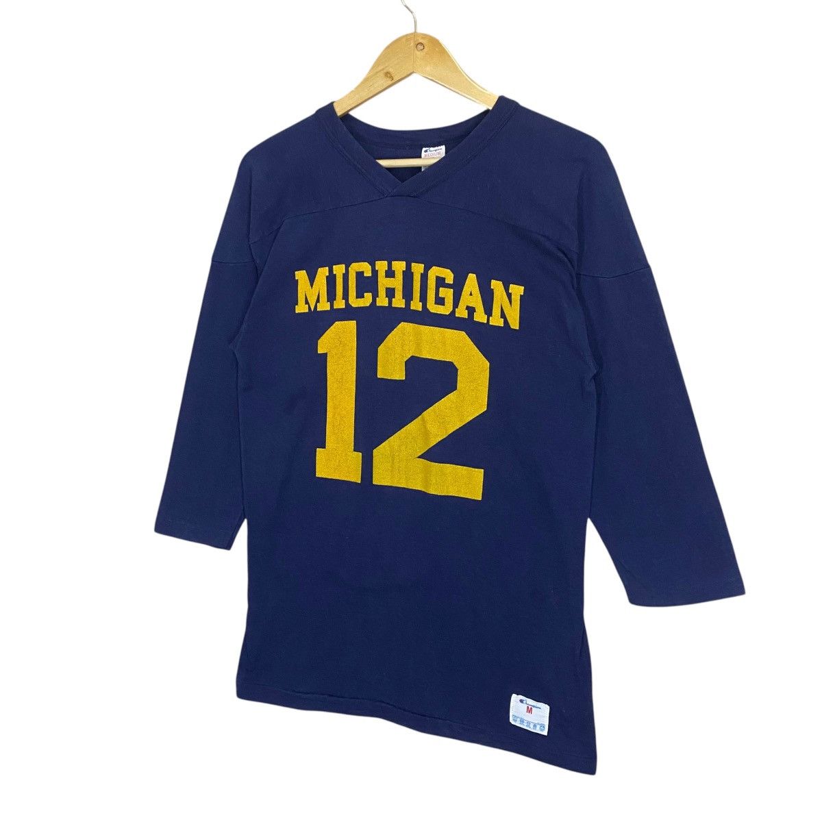 Champion Vintage 80s Champion Michigan Big Logo 3Q Tee Size US M / EU 48-50 / 2 - 3 Thumbnail