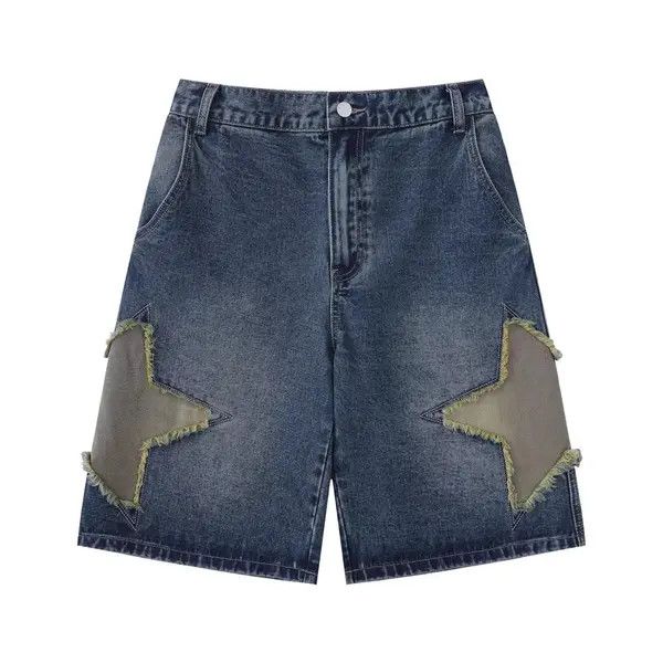 Jean Men's street loose straight star embroidered denim shorts Size US 32 / EU 48 - 1 Thumbnail