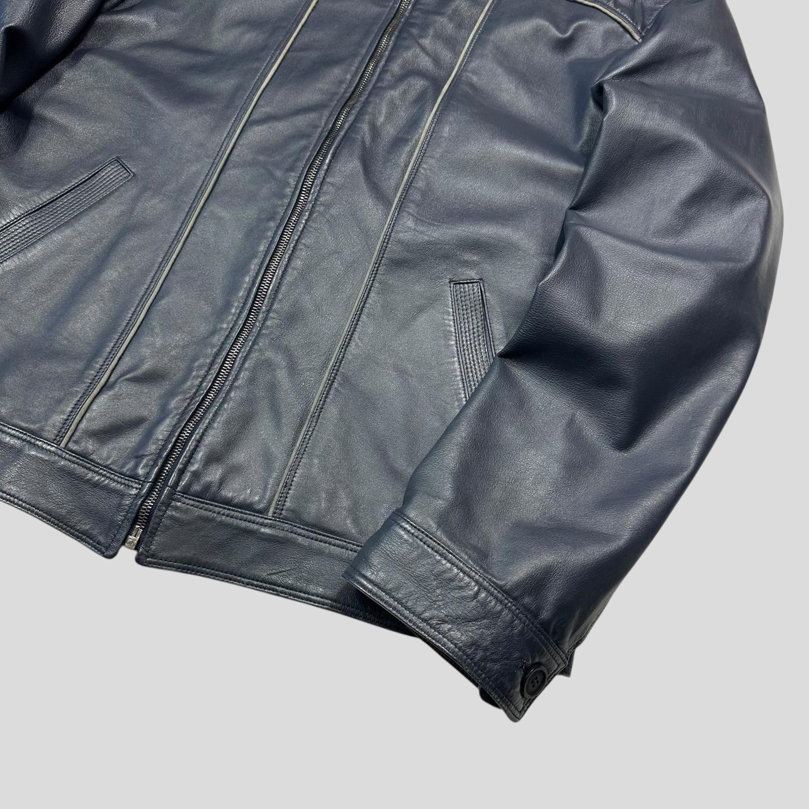 Versace Versace 90’s Classic Blue Leather Piped Moto Jacket - M Size US M / EU 48-50 / 2 - 7 Thumbnail