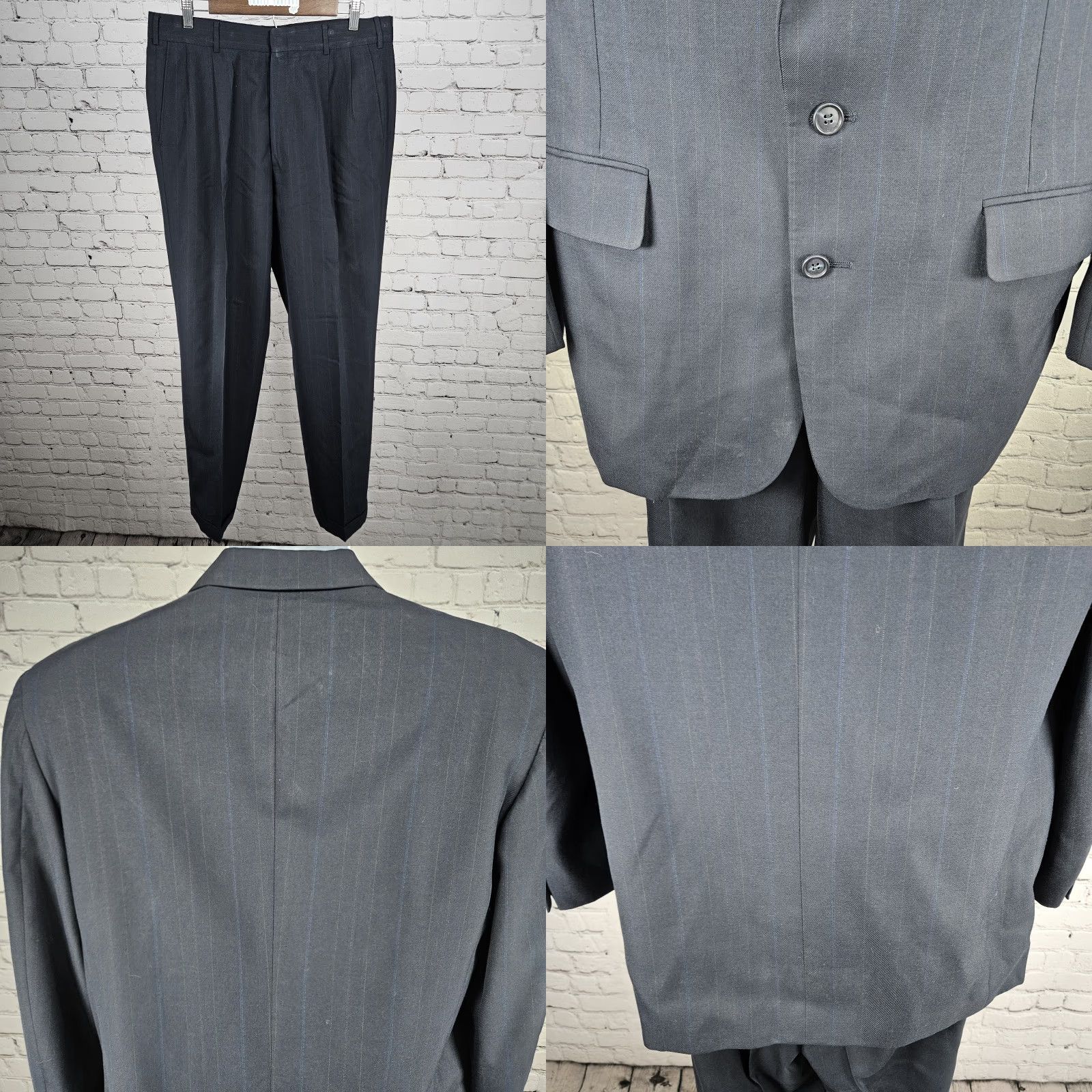 Vintage VTG Colours By Alexander Julian Navy Pinstriped Suit 2 Button Notch USA 40 33x32 Shirt Size 40R - 8 Thumbnail