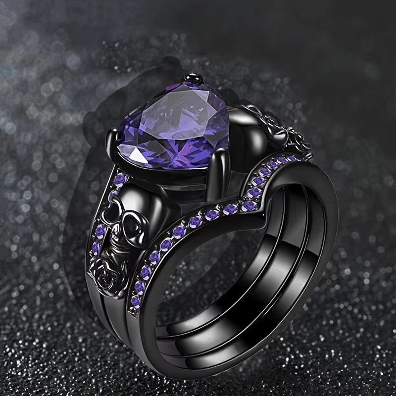 Jewelry Gothic Style Rings Plated Inlaid Heart Size ONE SIZE - 1 Thumbnail