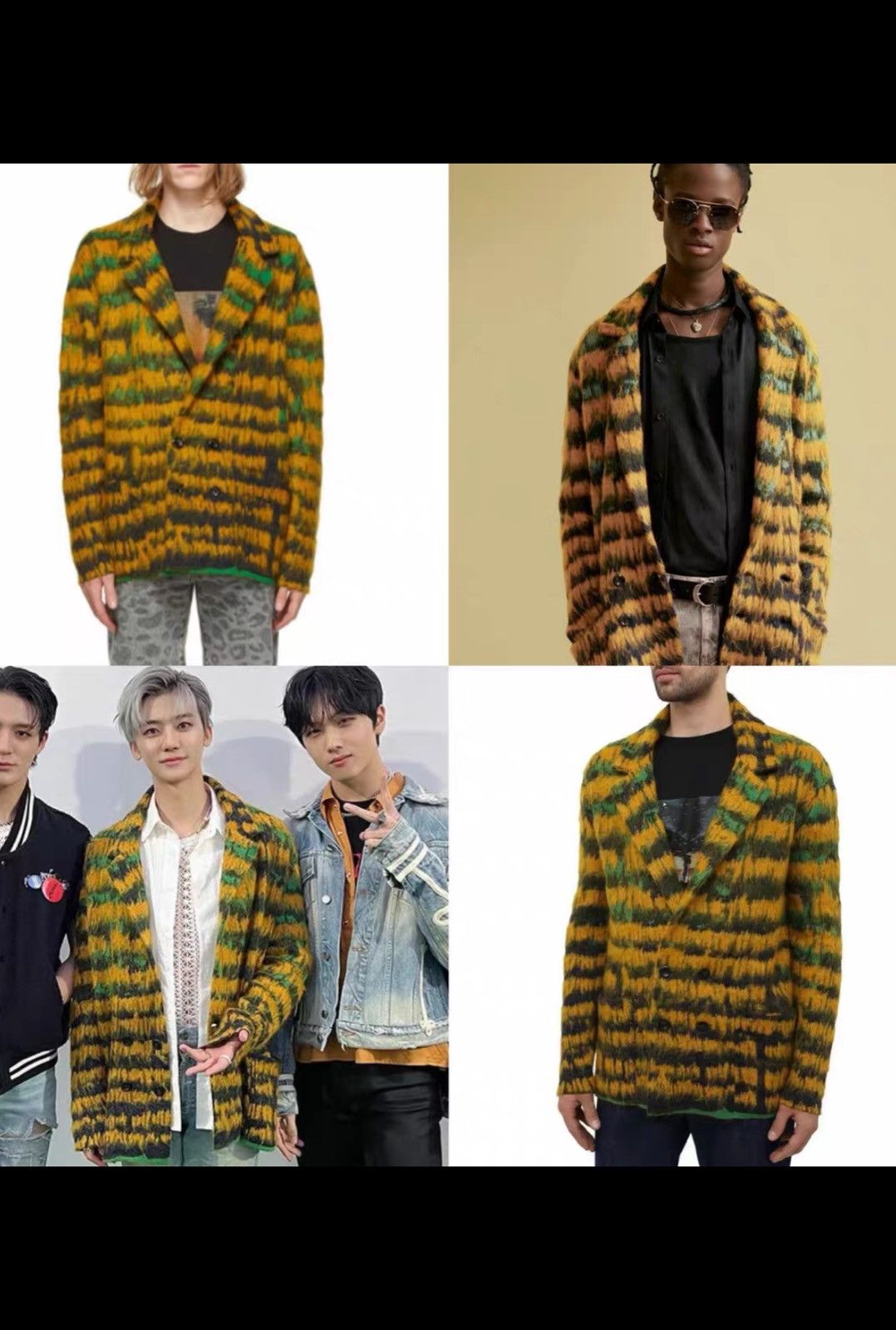 Saint Laurent Paris Saint Laurent Yellow-Green Striped Mohair Knit Cardigan Size US XS / EU 42 / 0 - 9 Thumbnail