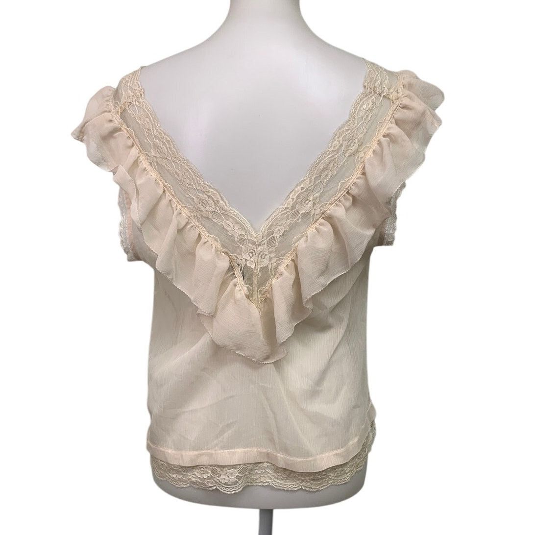 American Eagle Outfitters Aerie Sleeveless Floral Lace Sheer Ruffle Deep V Cottage Top Size M / US 6-8 / IT 42-44 - 4 Thumbnail