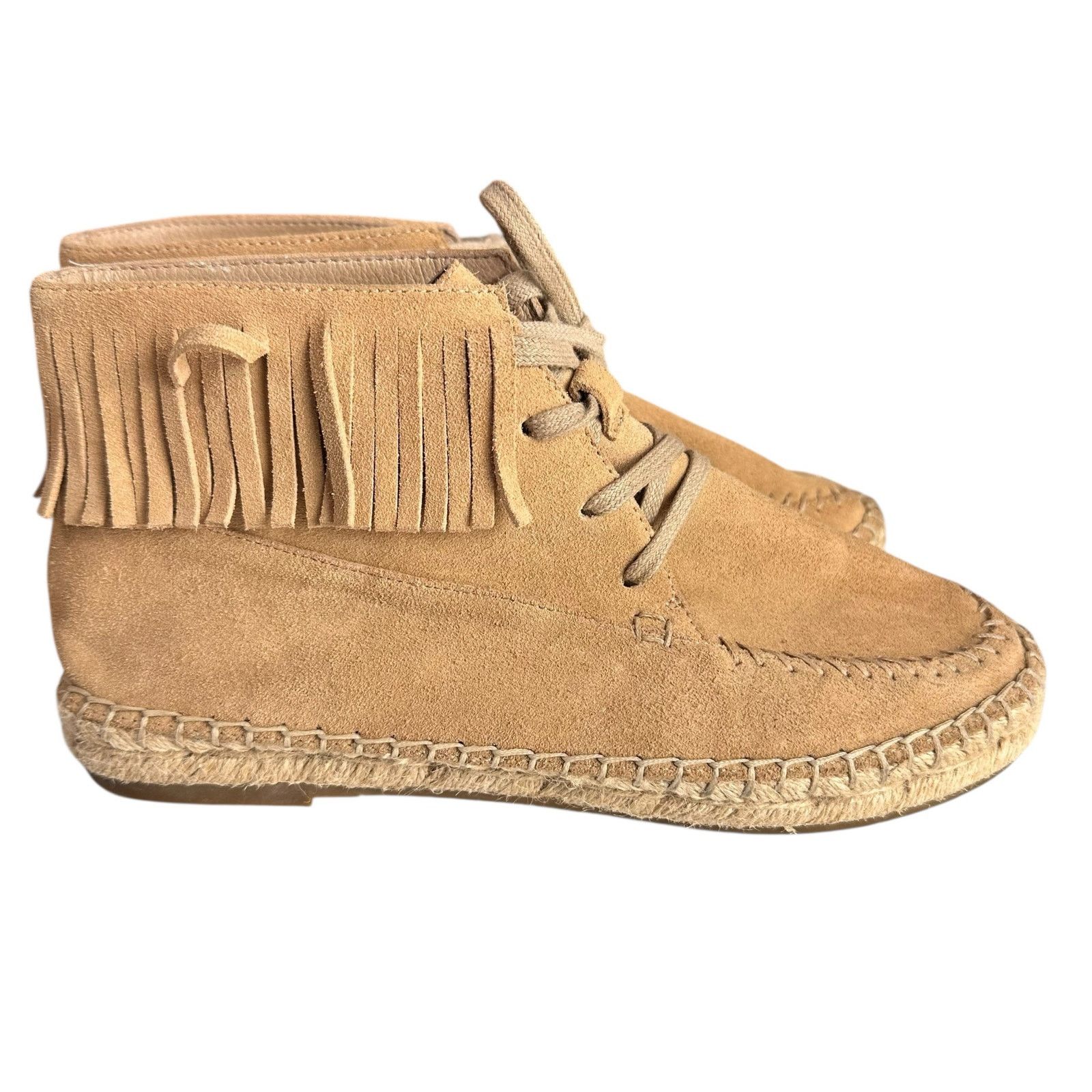 Joie Joie Genevieve Fringe Suede Espadrille Moccasin Boots 37.5 Size US 7 / IT 37 - 7 Thumbnail