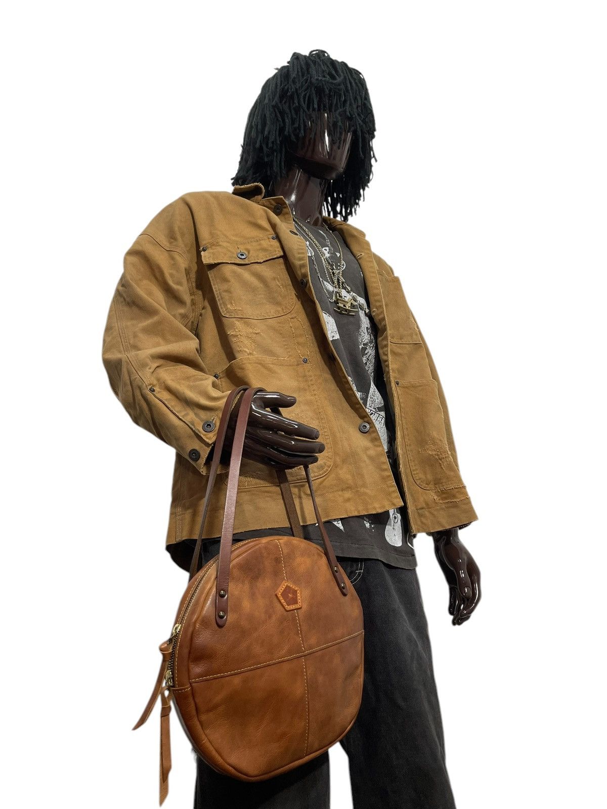 Comme des Garcons × Stussy Full Leather Patina Ain Soph Circle Hand Bag 1🟩2 Size ONE SIZE - 2 Thumbnail