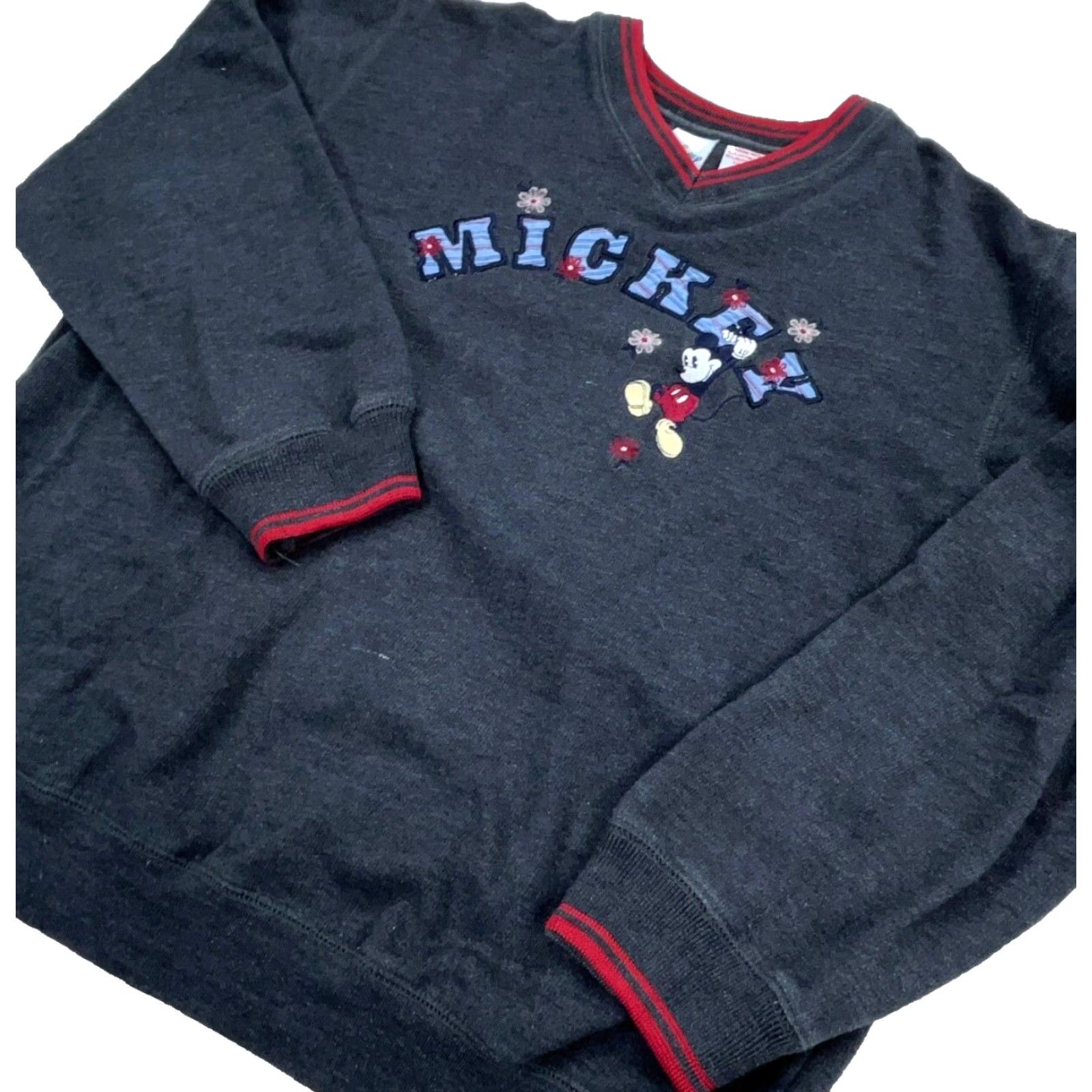 Disney VINTAGE Disney Sweatshirt Women M Gray Mickey Embroidered Logo Pullover Regular Fit Size M / US 6-8 / IT 42-44 - 2 Thumbnail