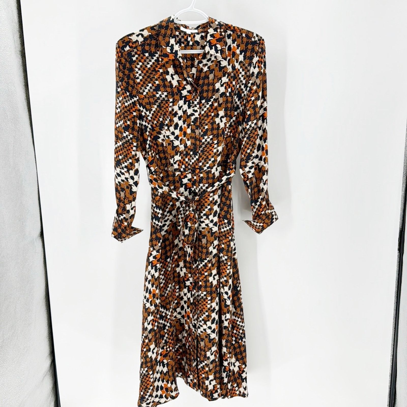 Equipment Equipment Relle Houndstooth Silk Midi Dress orange blue Size S / US 4 / IT 40 - 2 Thumbnail