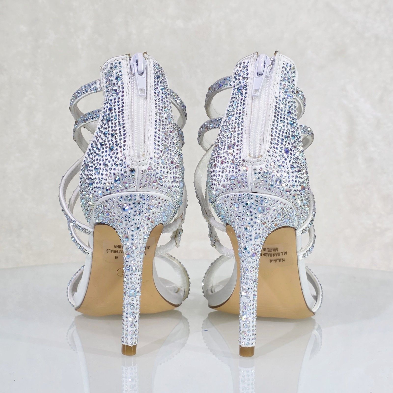 Other Nilla White Rhinestone Caged High Heel Closed Back Shoes Wed Size US 6 / IT 36 - 4 Thumbnail