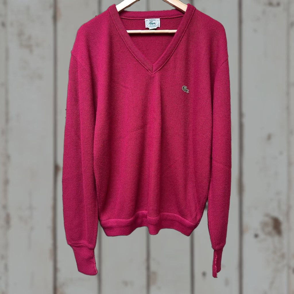 Lacoste VINTAGE Lacoste Men L Sweater V-Neck Fuchsia Pink Acrylic Alligator Pullover Long Sleeve Classic Size US L / EU 52-54 / 3 - 1 Thumbnail
