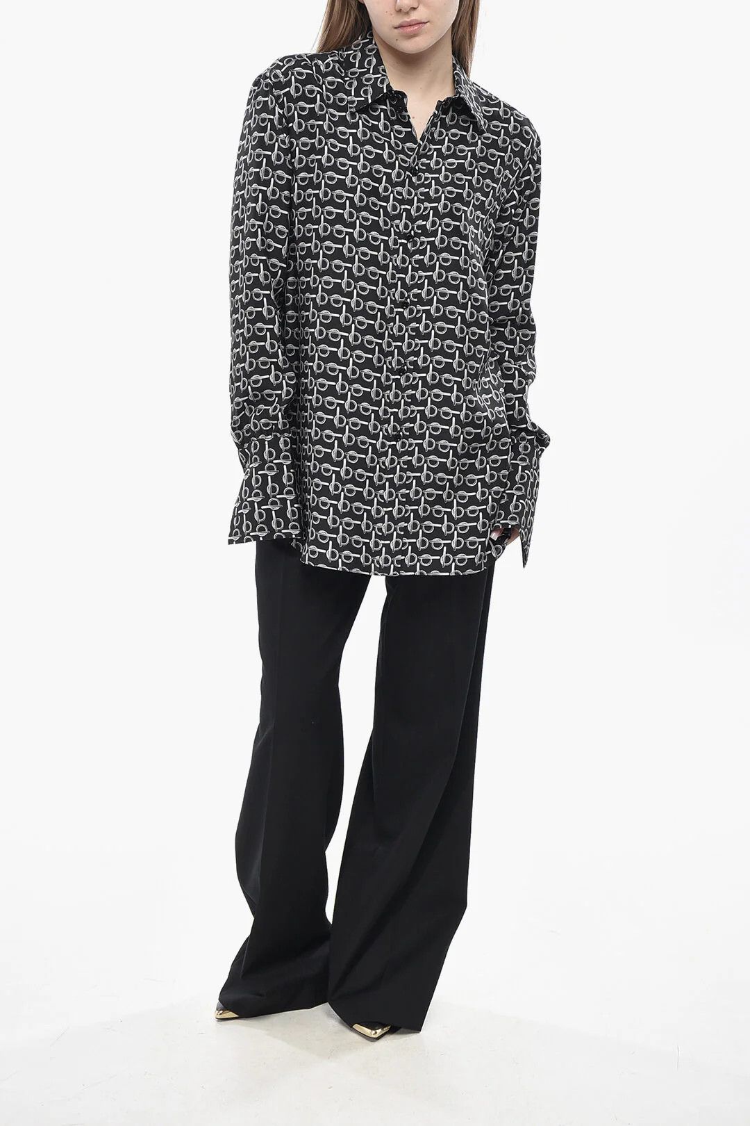 Burberry og1mm0426 Printed Silk Shirt in Black Size S / US 4 / IT 40 - 4 Thumbnail