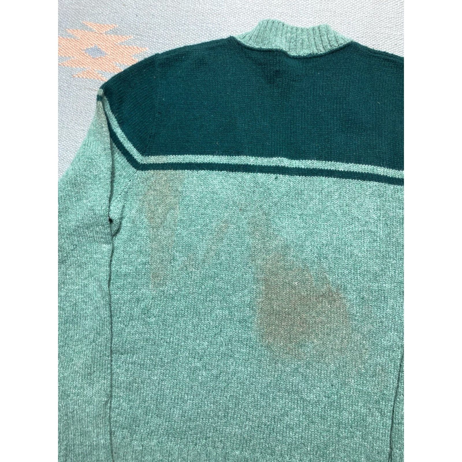 JCPenney VINTAGE 70s acrylic knit sweater JCPenney two tone green v neck adult medium Size US M / EU 48-50 / 2 - 5 Thumbnail