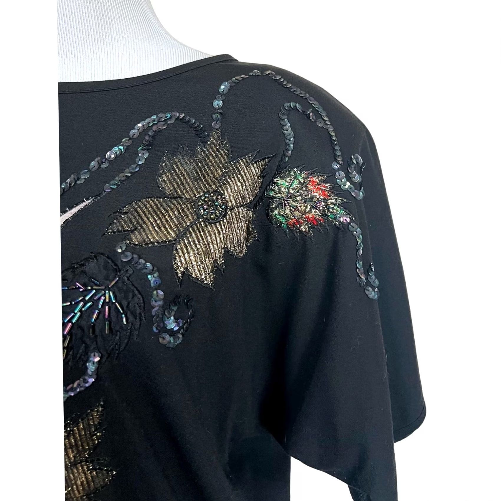 Vintage VINTAGE UNO & UNA Blouse Shirt Womens 90s Beaded Sequin Shoulder Pads Black Sz L Size L / US 10 / IT 46 - 3 Thumbnail