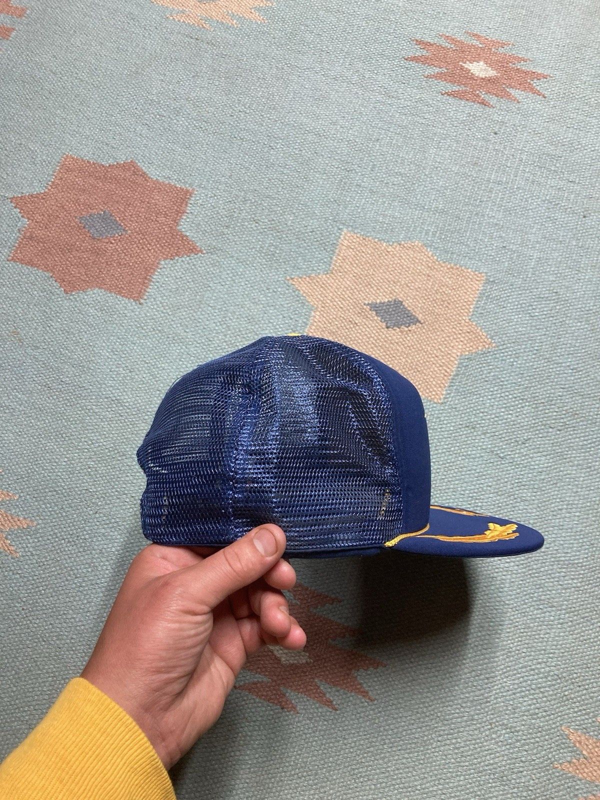 Vintage Trucker hat mesh design house gold leaf navy blue indiana Size ONE SIZE - 7 Thumbnail