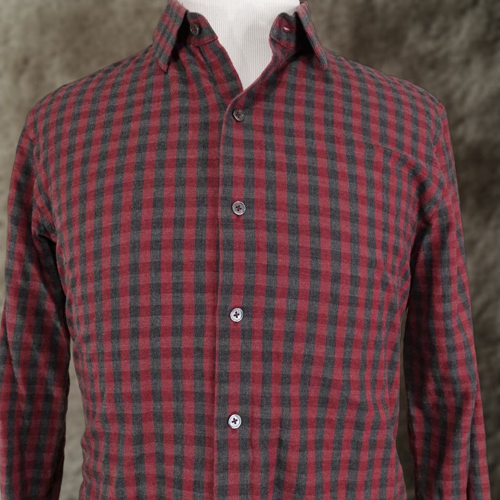 Vintage ZACHARY PRELL Shirt Mens L Red Check Flannel Long Sleeve Button-Up Slim Fit 100% Cotton Size US L / EU 52-54 / 3 - 1 Thumbnail
