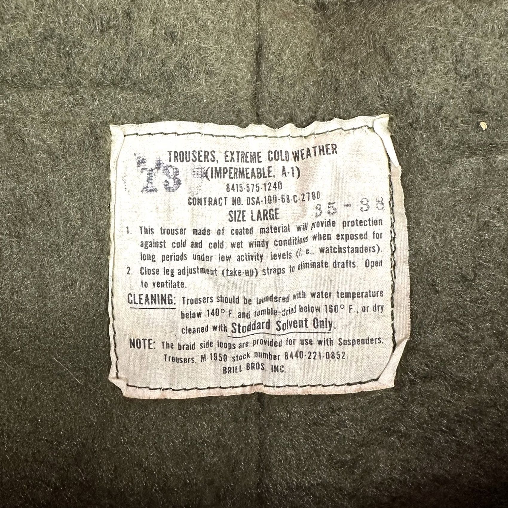 Vintage VINTAGE Brill Bros Army Winter Outdoor Cargo Pants Green Nylon 29in Inseam L Regular Men’s Rustic Workwear Insulated Pockets Front Zip Button Size US 33 - 3 Thumbnail