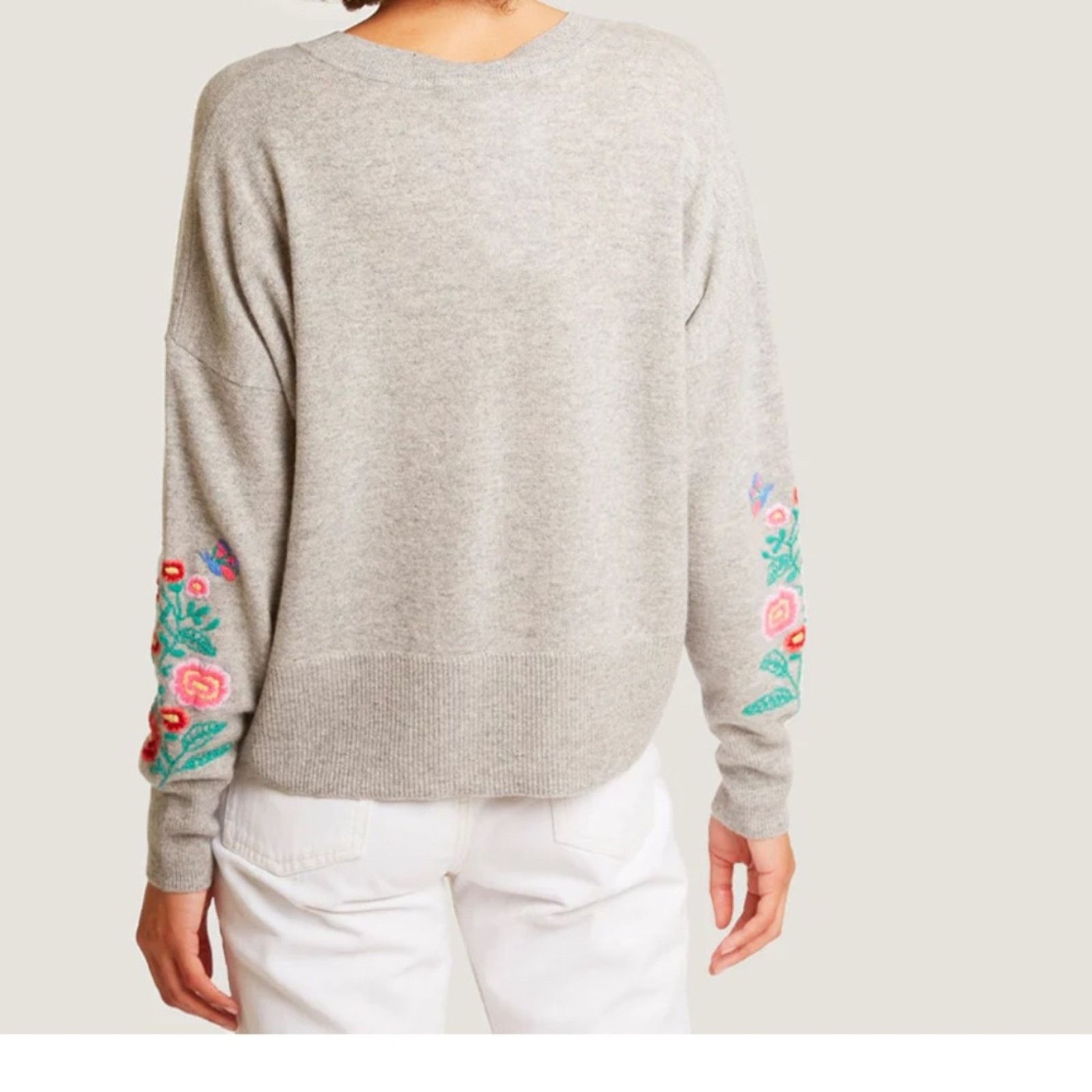 Autumn Cashmere Hand Embroidered Sleeve Cashmere Sweater-Autumn Cashmere Size L / US 10 / IT 46 - 6 Thumbnail