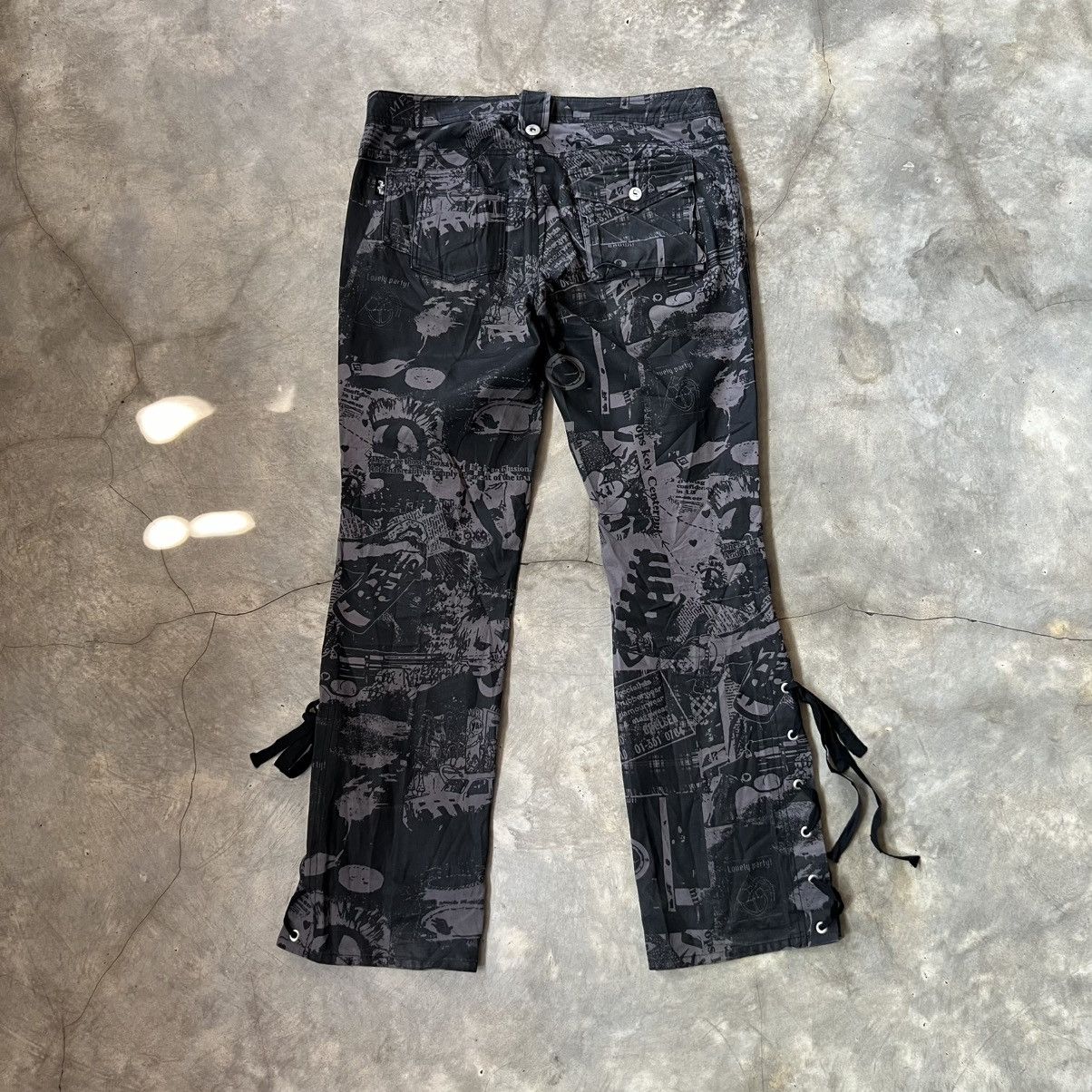 If Six Was Nine 2000’s BA-TSU Vkei Style Bottom Lace Printed Pants Size US 31 - 2 Thumbnail