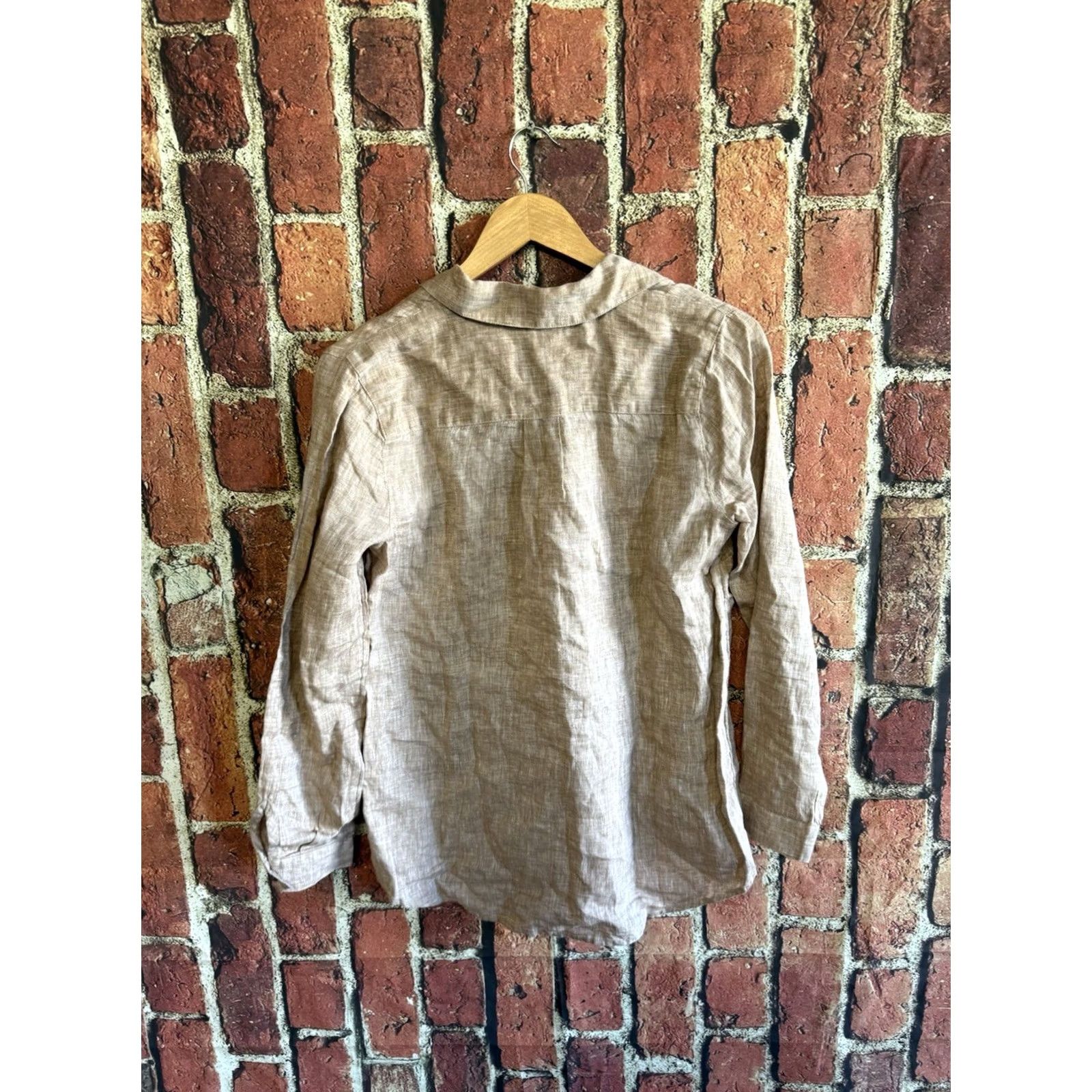 J. Jill J. Jill Blouse Shirt Tunic Linen Brown XS Womens Long Sleeve Pullover Collared Size XS Size XS / US 0-2 / IT 36-38 - 2 Thumbnail