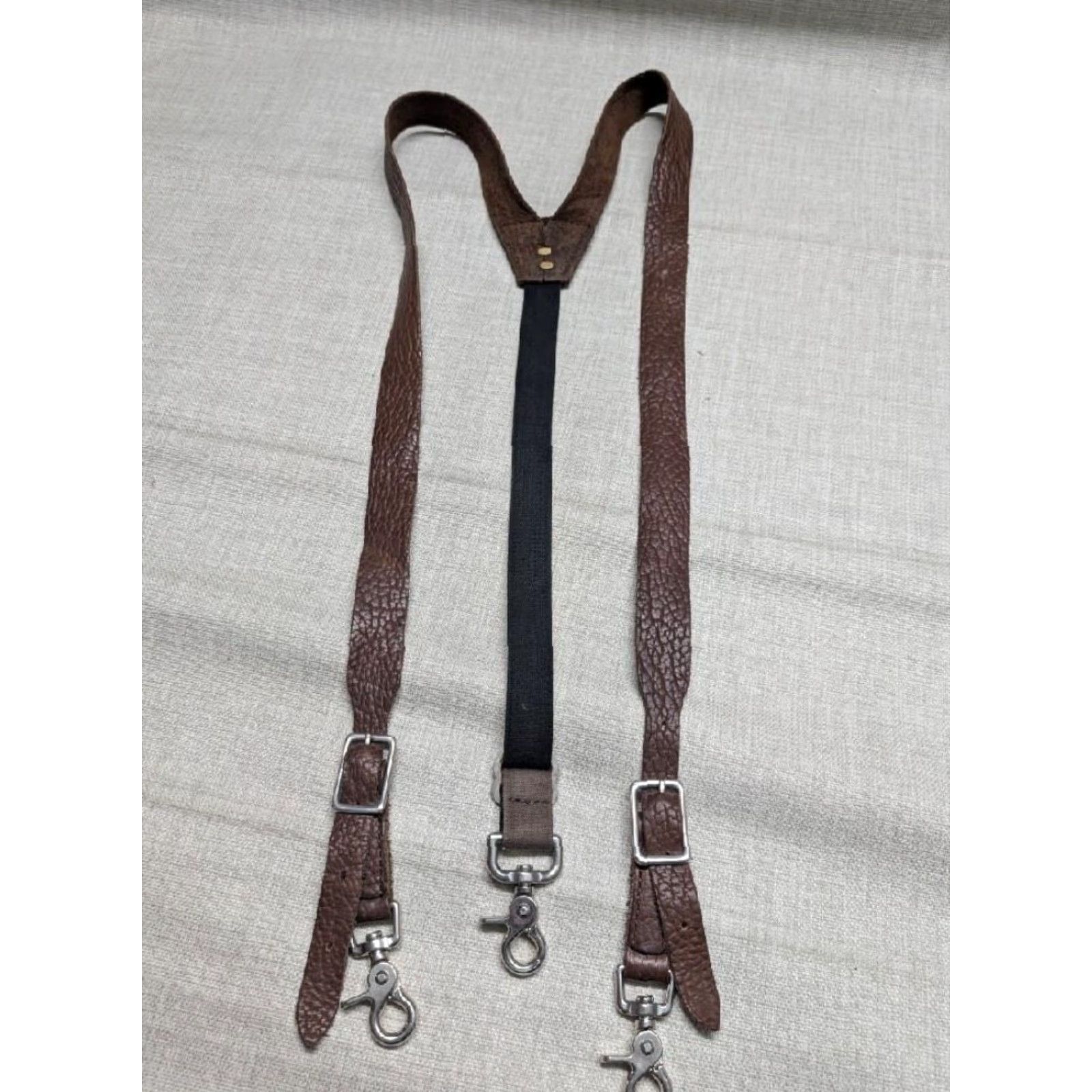 Vintage VINTAGE COWHIDE leather SUSPENDERS brown ONE SIZE adjustable TRIGGER SNAP Mens Suspenders Size ONE SIZE - 3 Thumbnail