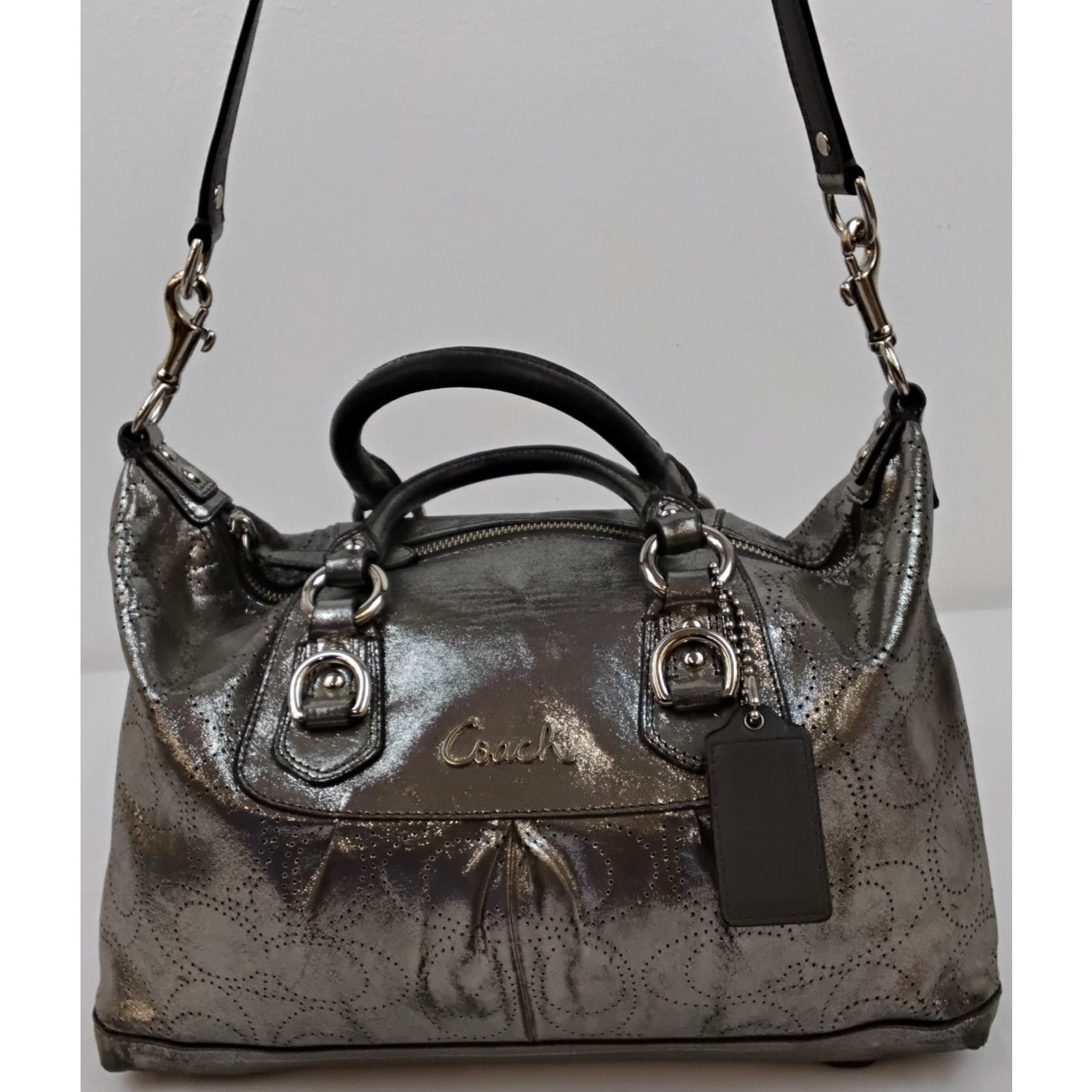 Coach Coach Ashley Satchel Purse Silver Perforated Leather 2000s Size ONE SIZE - 3 Thumbnail