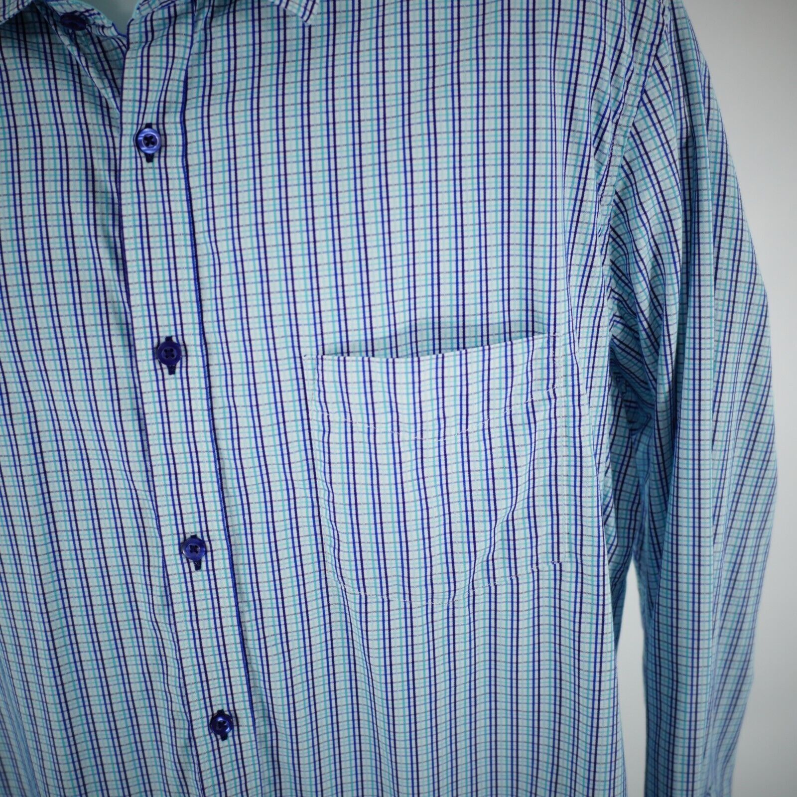 Tasso Elba Tasso Elba XL 17-17.5 Teal Purple White Check Pocket Front C Size US L / EU 52-54 / 3 - 5 Thumbnail