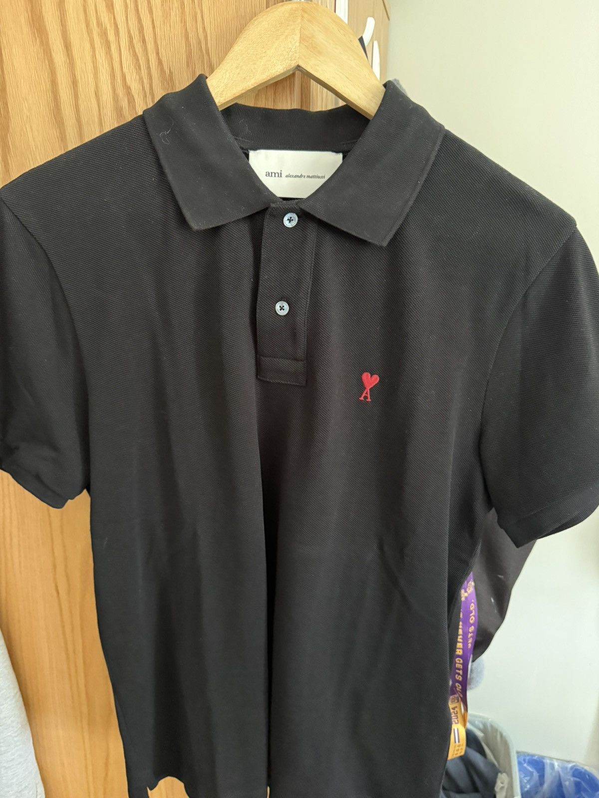 AMI BLACK COTTON RED AMI DE COEUR POLO SHIRT Size US M / EU 48-50 / 2 - 2 Thumbnail