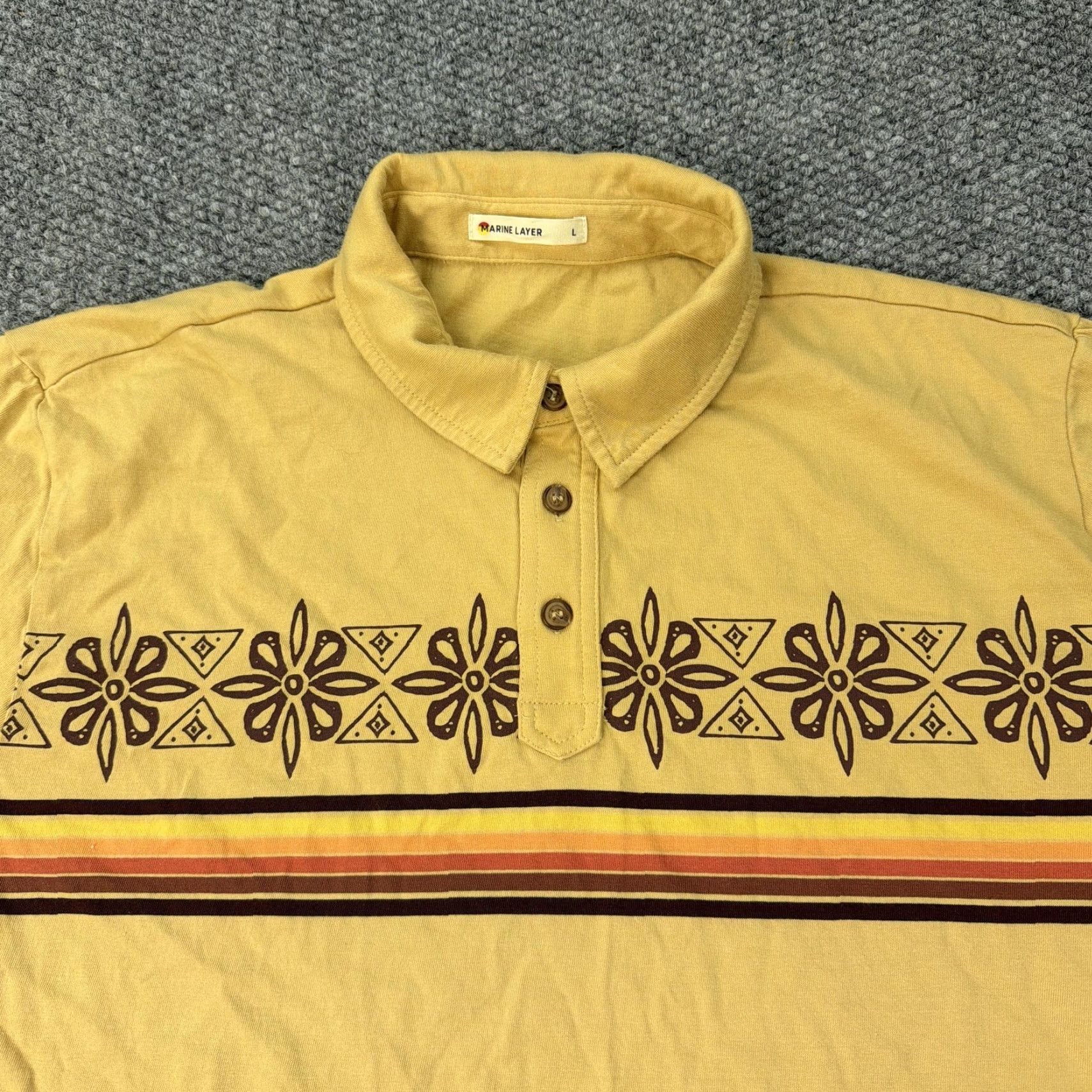Marine Layer Marine Layer Polo Shirt Mens Large Preston Coastal Floral Stripe Tencel Tribal Size US L / EU 52-54 / 3 - 2 Thumbnail