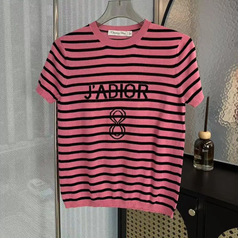 Dior Dior Pink Striped Silk Women's T-shirt 0089 Size S / US 4 / IT 40 - 1 Thumbnail
