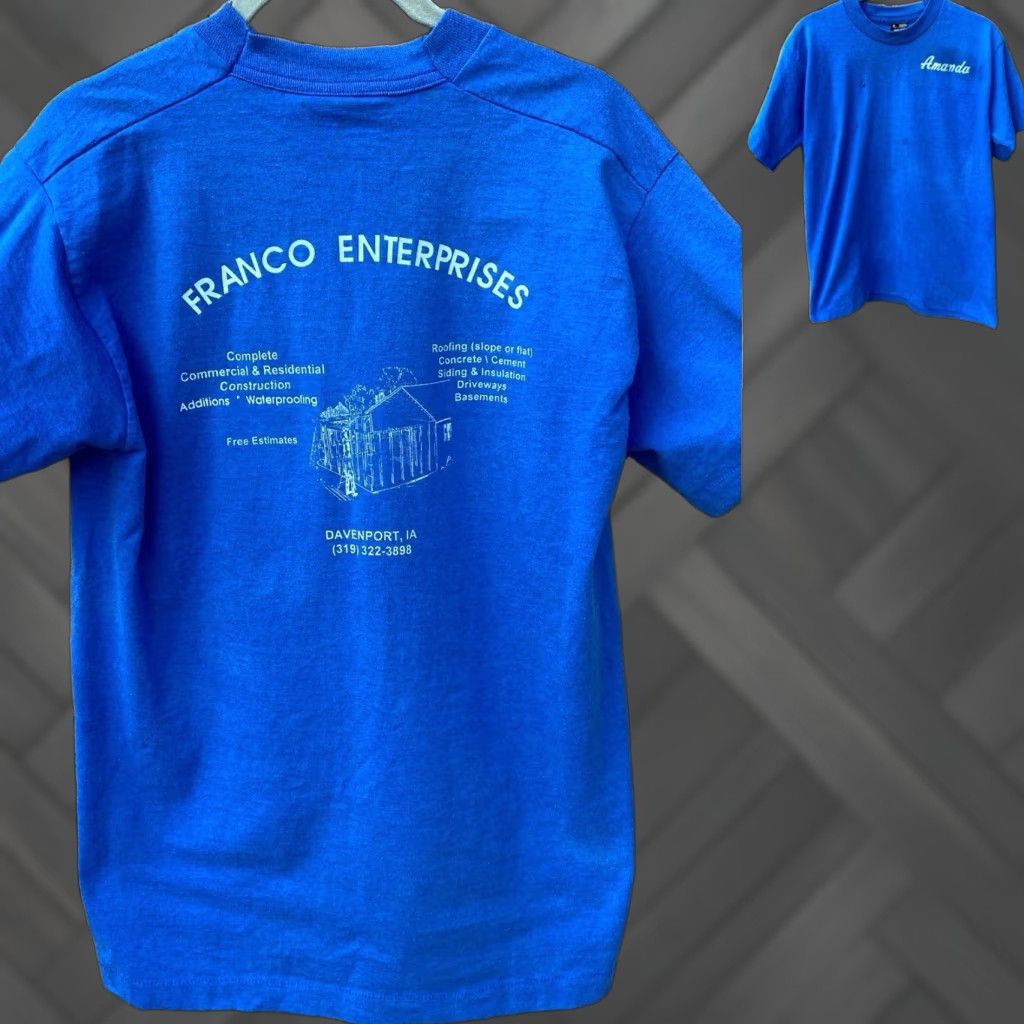 Fruit Of The Loom VINTAGE Amanda Name T Shirt 80S 90S Franco Enterprises Construction Distressed Shirt Men M Blue Size US M / EU 48-50 / 2 - 1 Thumbnail
