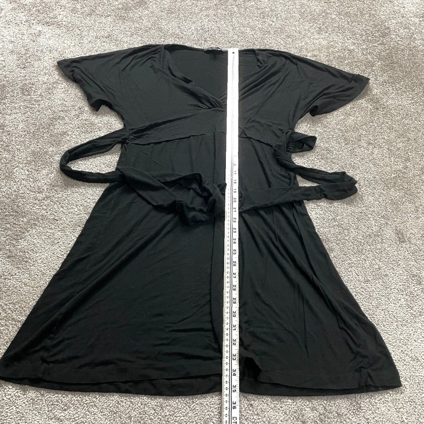 Banana Republic Dress Womens Large Black A-Line Midi Belted V-Neck Short Sleeve