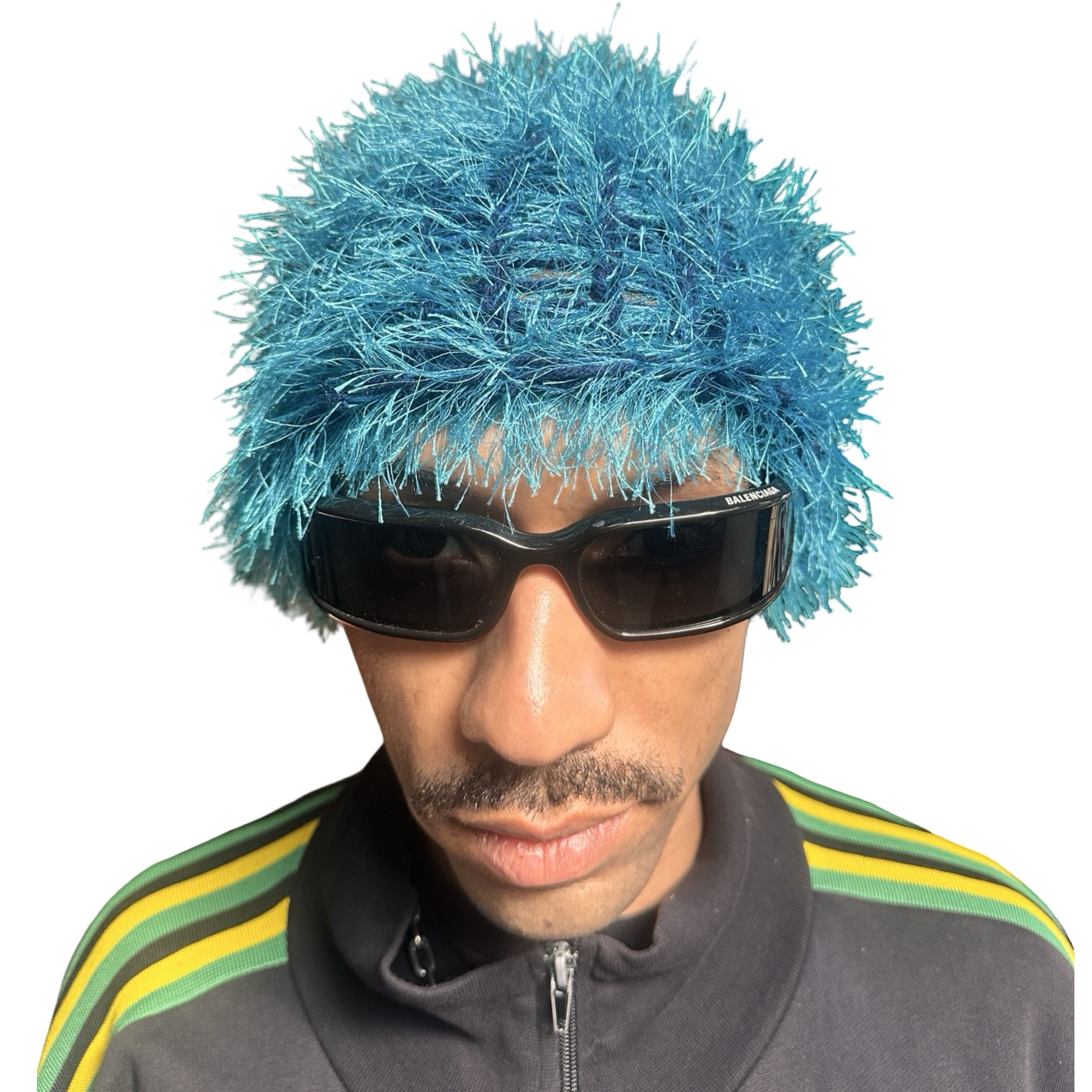 Vintage Hand knit Blue Fuzzy Winter Beanie