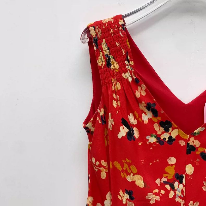 Dior Dior Red painting pigment printed silk V-neck dress 2504-Ne Size XS / US 0-2 / IT 36-38 - 3 Thumbnail