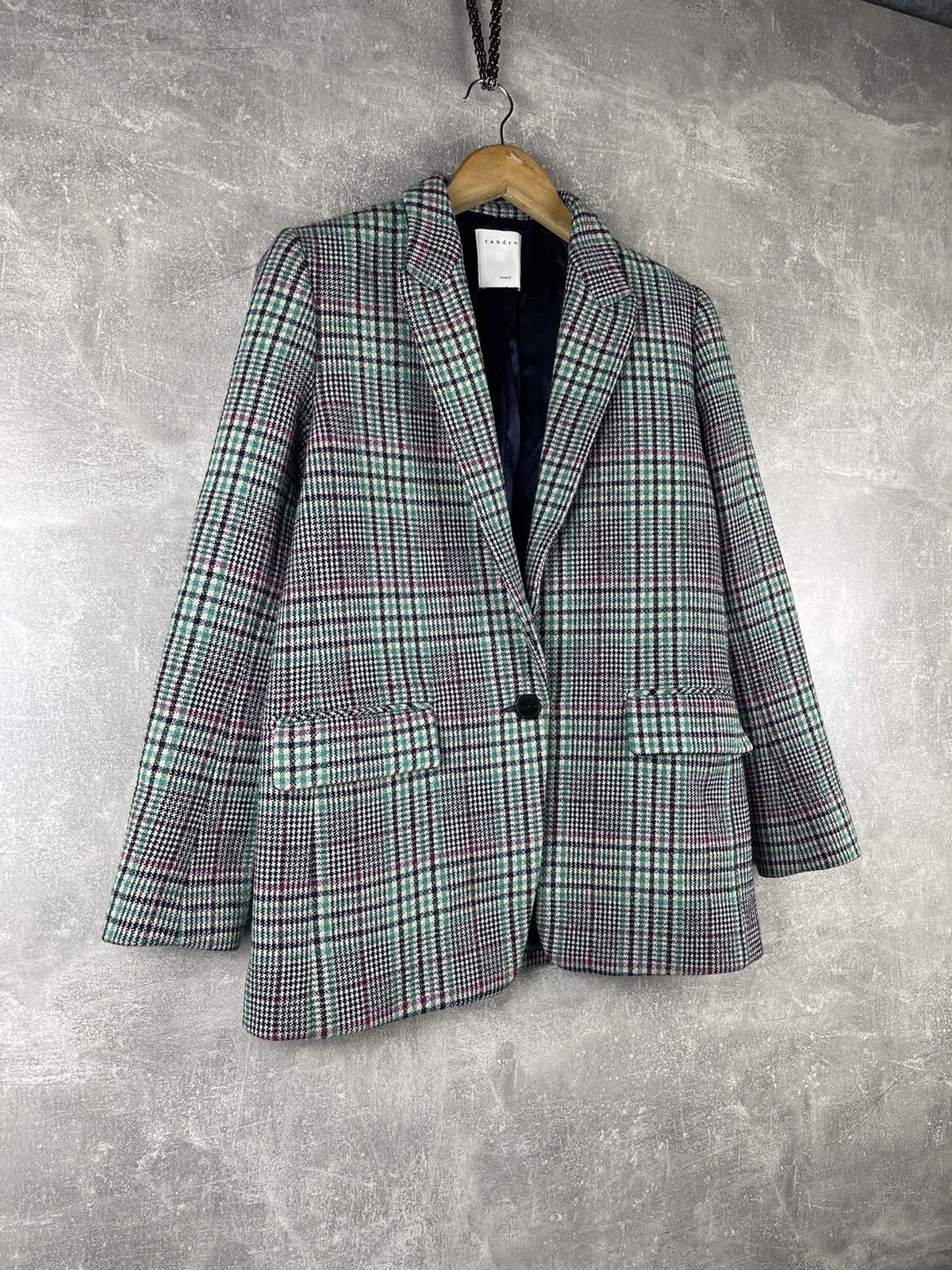 Sandro Sandro Paris Checked Wool Blazer Multicolor Made in Romania Size XS / US 0-2 / IT 36-38 - 3 Thumbnail