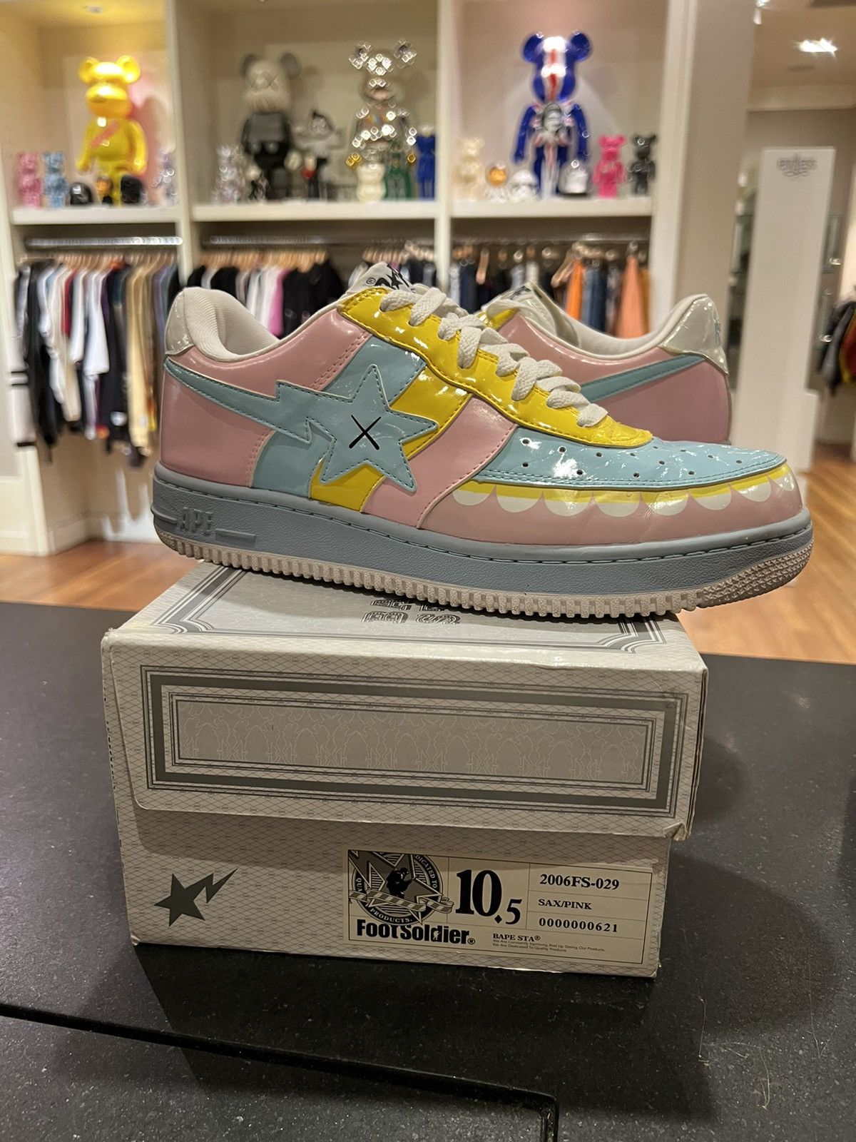 image of Og Bape x Kaws Bapesta Chomper Cotton Candy Shoes in Blue Cotton Candy, Men's (Size 10.5)
