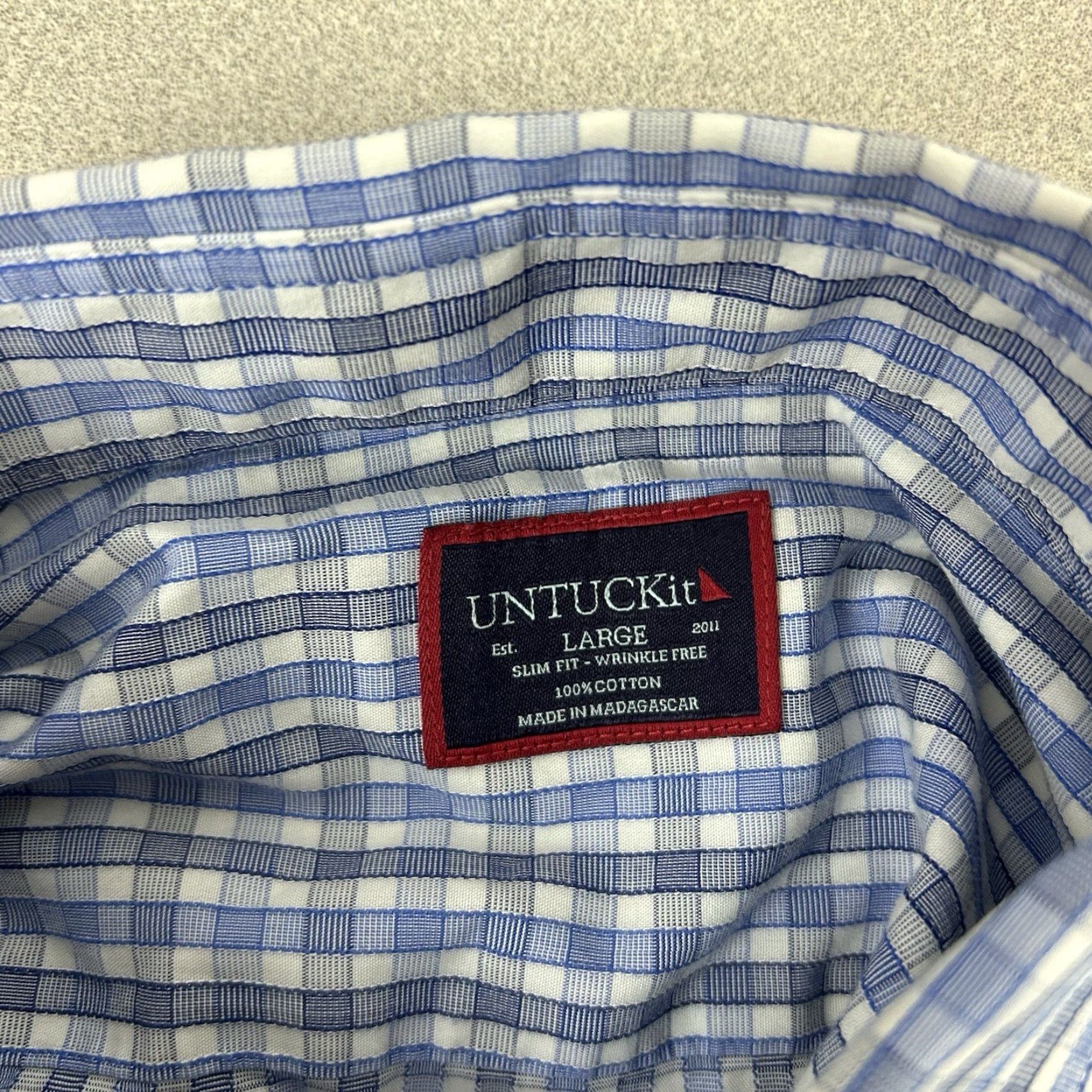 UNTUCKit UNTUCKit Shirt Men's Large Slim Blue Check Durif Wrinkle Free Long Sleeve Button-Up Size US L / EU 52-54 / 3 - 4 Thumbnail