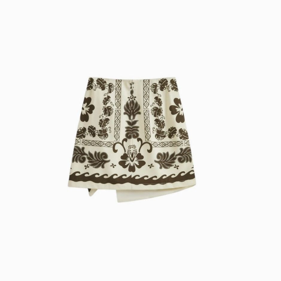 Other Commense Brown Tropical Plant Print Vacation Wrap Skirt Set Size 27" / US 4 / IT 40 - 5 Thumbnail