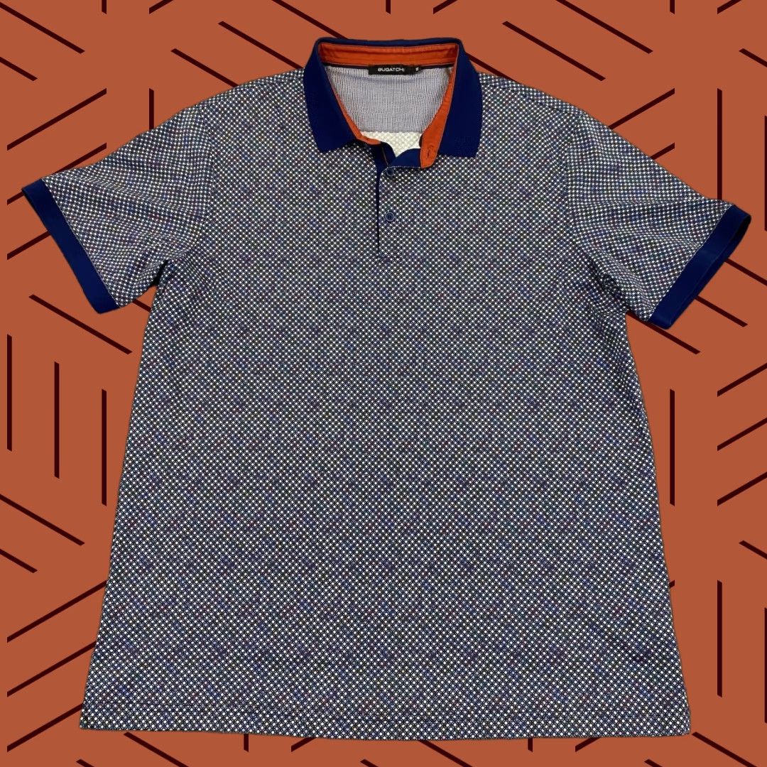BUGATCHI BUGATCHI Polo Mens XL Multicolor Colorful Collared Micro Dot Geometric S/S Golf Shirts Size US XL / EU 56 / 4 - 1 Thumbnail