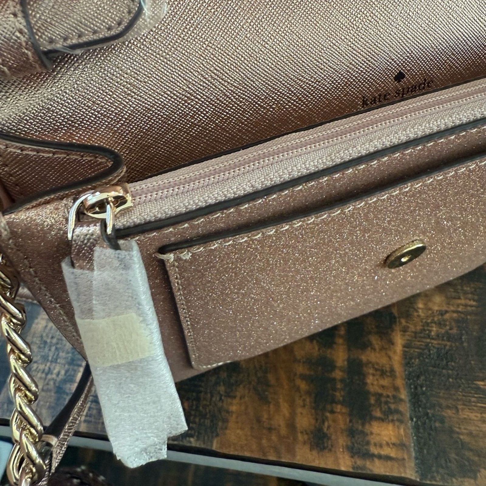 Kate Spade KATE SPADE Rosegold Glitter Fabric Flap Crossbody Size ONE SIZE - 9 Thumbnail