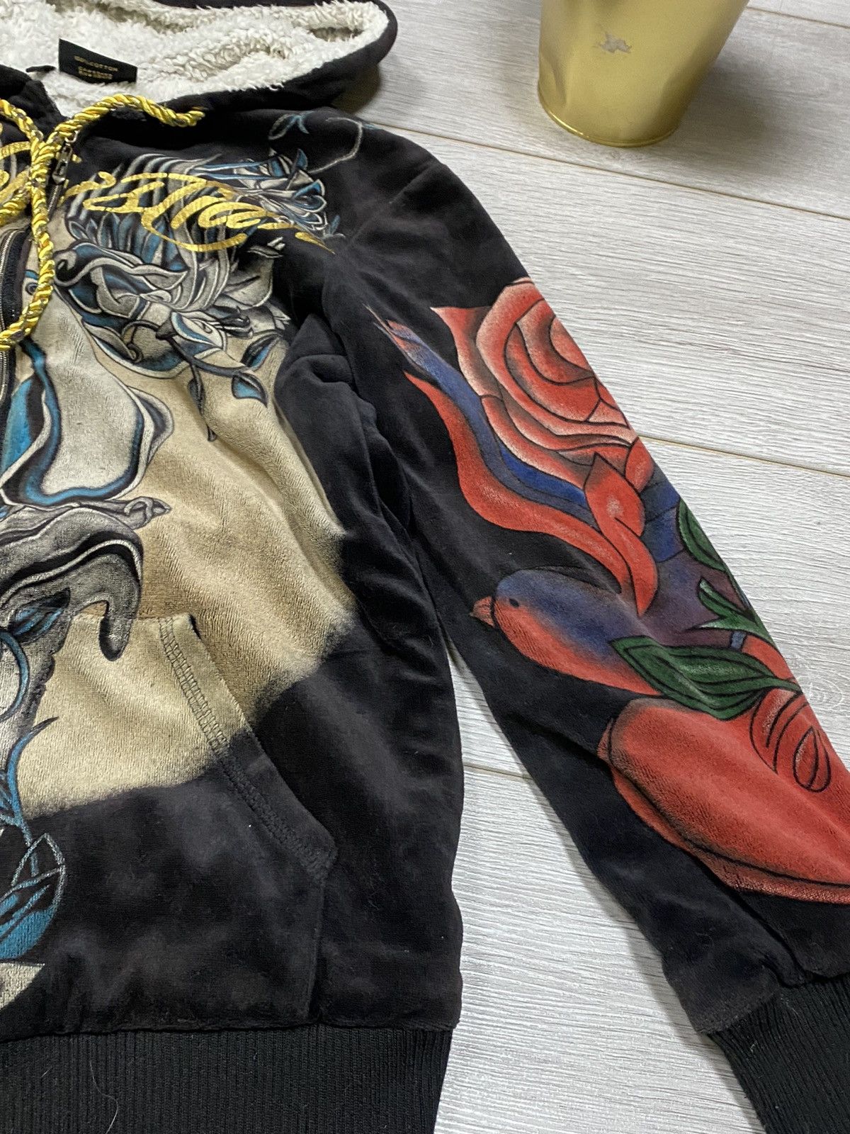Ed Hardy Christian Audigier 🌹 velour all over print hoodie zip fleece Size M / US 6-8 / IT 42-44 - 8 Thumbnail