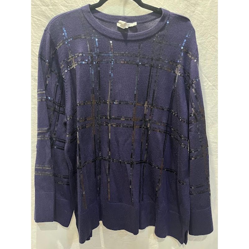Chicos Chico's Sweater Sequin Plaid Purple Pullover Crew Womens XXL Size XXL / US 16-18 / IT 52-54 - 1 Thumbnail