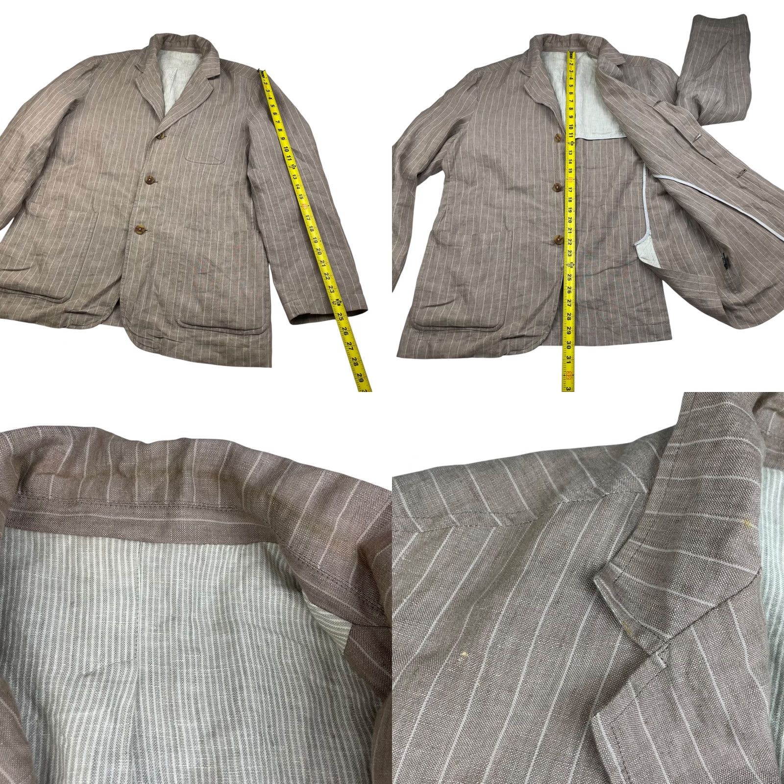 Neiman Marcus Neiman Marcus Blazer Jacket 100% Linen Brown Stripe 3-Button Notch Lapel Regular L Mens Italy Size 42R - 8 Thumbnail
