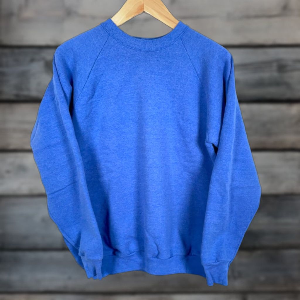 Fruit Of The Loom VINTAGE Fruit of the Loom Sweatshirt XL Blue Raglan Sleeves 50/50 80s Retro Crew Neck Men Size US XL / EU 56 / 4 - 1 Thumbnail