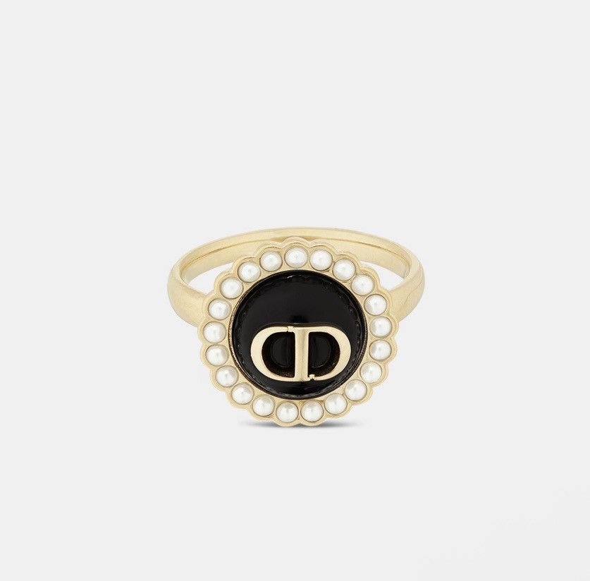 Dior Dior PETIT CD BAROQUE RING Gold-Finish Metal White Resin Size ONE SIZE - 3 Thumbnail