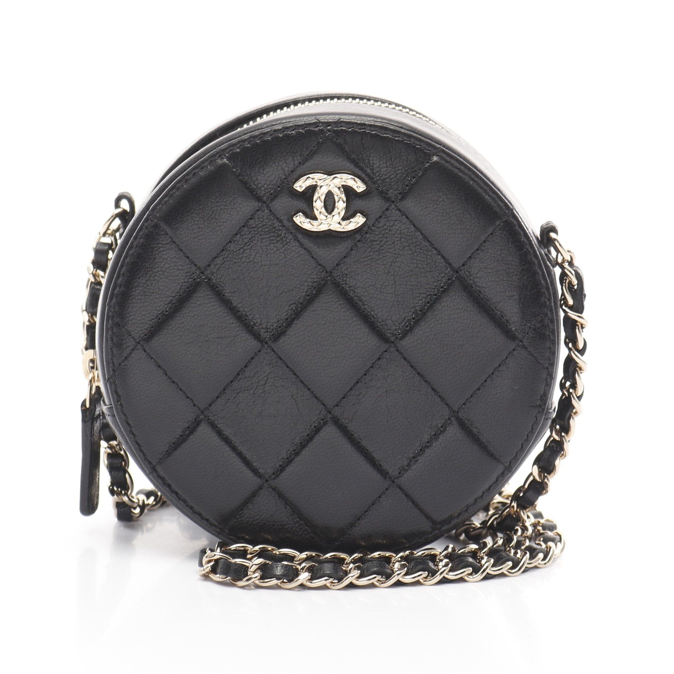 Chanel Chanel Matelasse Round Mini Chain Shoulder Bag Lambskin Black Gold Hardware Size ONE SIZE - 1 Thumbnail