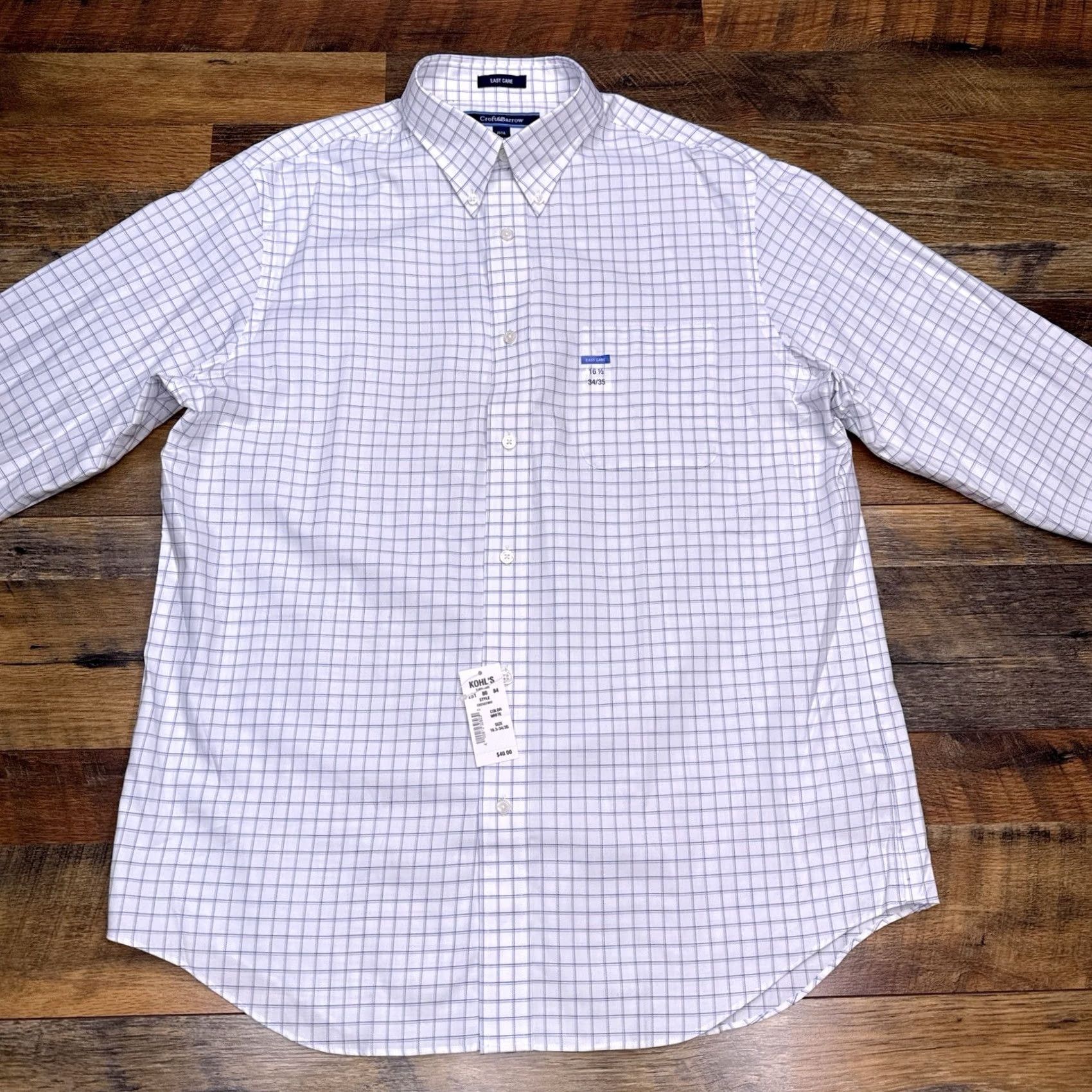 Croft & Barrow Croft & Barrow Shirt Mens 16.5 34/35 White Grid Check Button-Up Easy Care Regular Long Sleeve Classic Knit Cotton Casual Workwear Size US XL / EU 56 / 4 - 3 Thumbnail