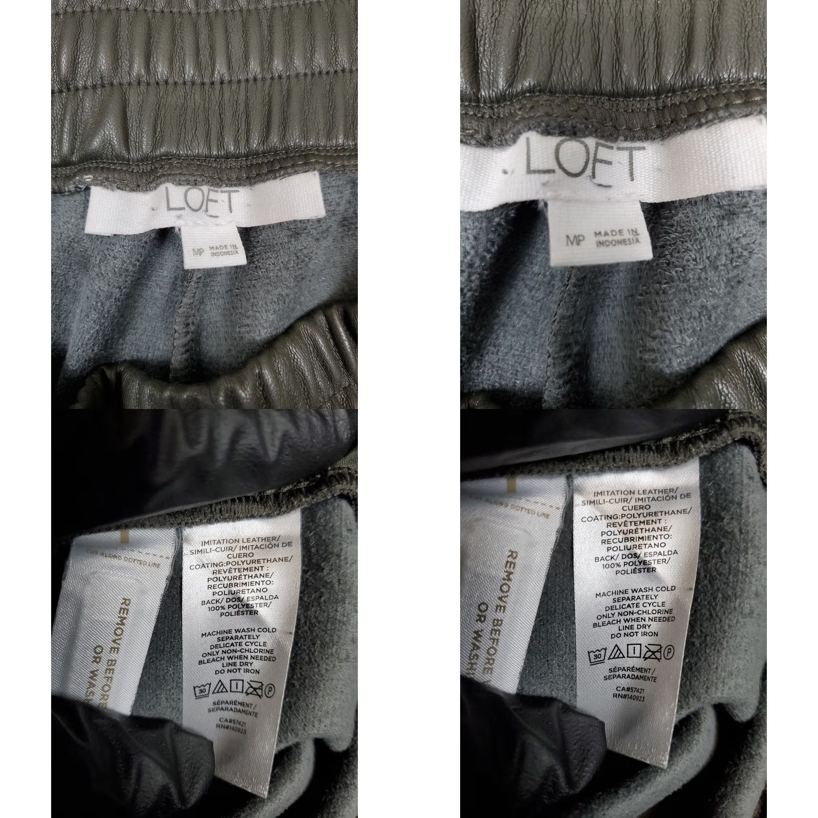 Loft VINTAGELOFT Olive Green Faux Leather Cropped Pants Elastic Drawstring Waist Size MP Size 32" / US 10 / IT 46 - 10 Thumbnail