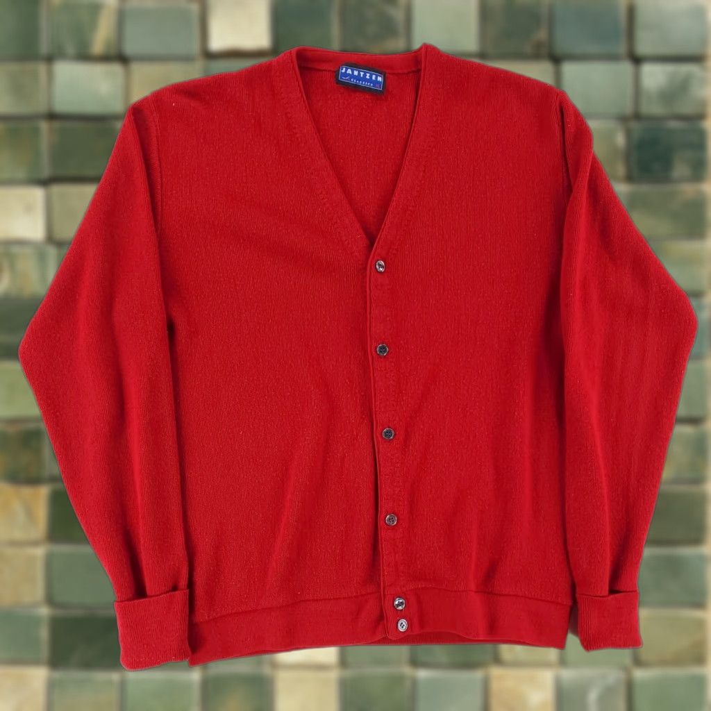 Jantzen Jantzen Cardigan Sweater Red Long Sleeve Mens XL VTG 80s 90s Classics Cardigan Stretch S/W Crewneck Size US XL / EU 56 / 4 - 1 Thumbnail