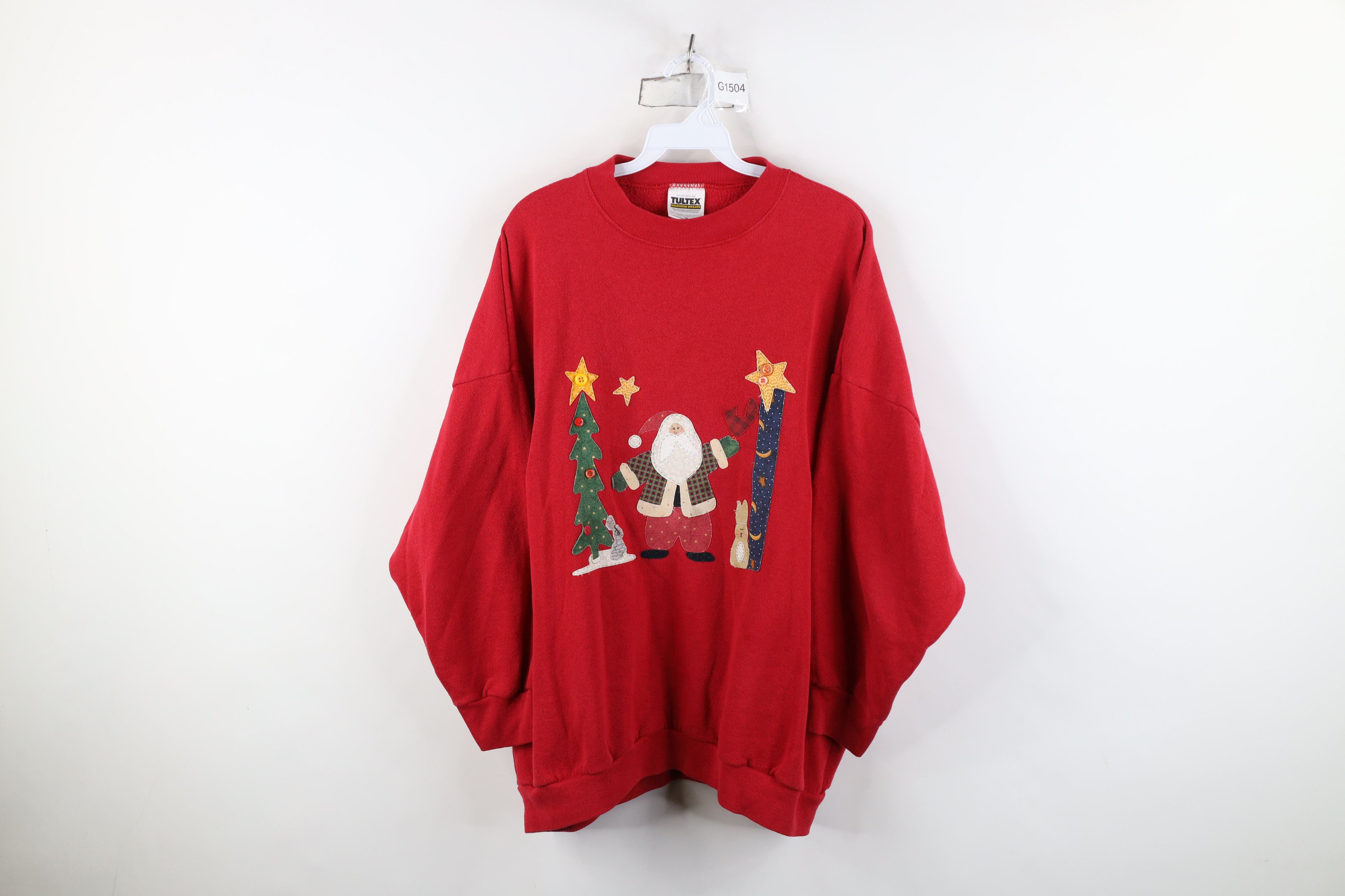 Vintage Vintage 90s Christmas Patchwork Claus Sweatshirt Red USA Size 3XL / US 20-22 - 1 Thumbnail